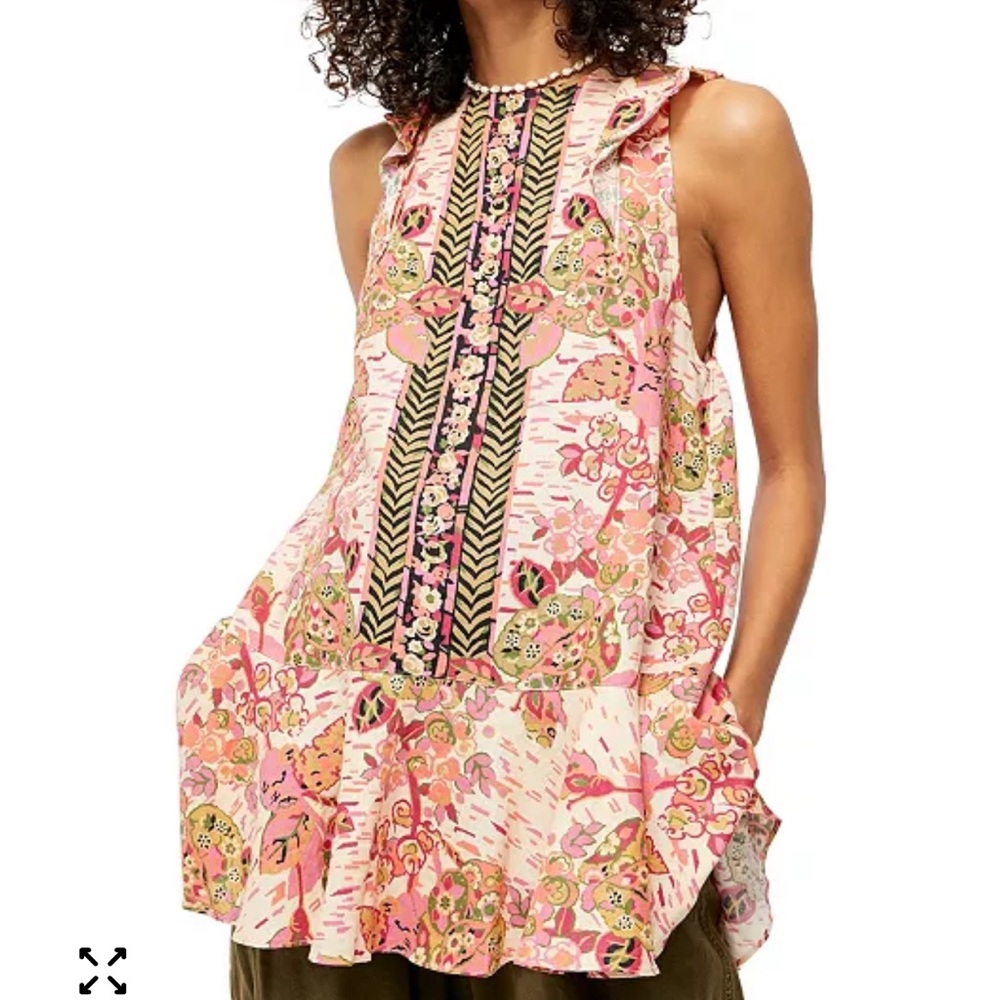 Free People Summer In Tulum Print Boho Beach Top Women’s SZ Small Floral‎ Print